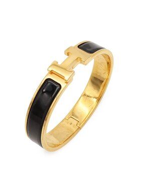 Hermes Clic H PM Ash Bracelet Bangle Enamel Gold Plated Black